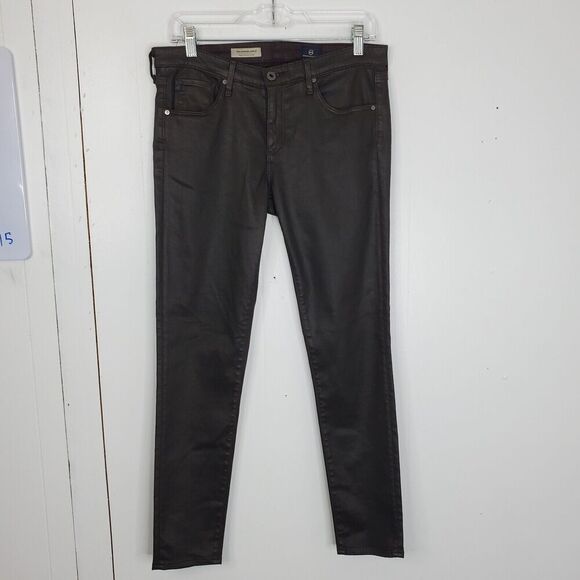 AG Legging Ankle Jeggings Faux Leather Dark Brown Skinny Stretchy WOmens 30 - Picture 1 of 11
